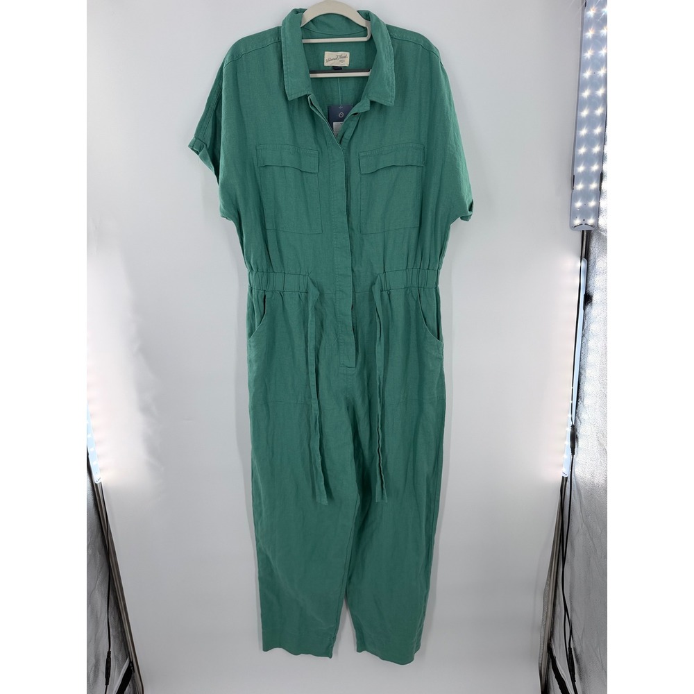 Universal Thread Green Linen Blend Short Sleeve Utility Jumpsuit Size 12 NWT
